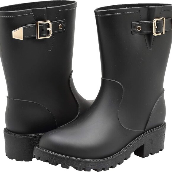 Women’s Waterproof Rubber Chelsea Rain Boots Calf High Slip On - Picture 1 of 7